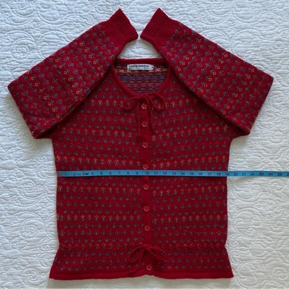 💐 Laura Ashley, Vintage Little Red Riding Hood Floral Wool Knit Jumper - Picture 15 of 16